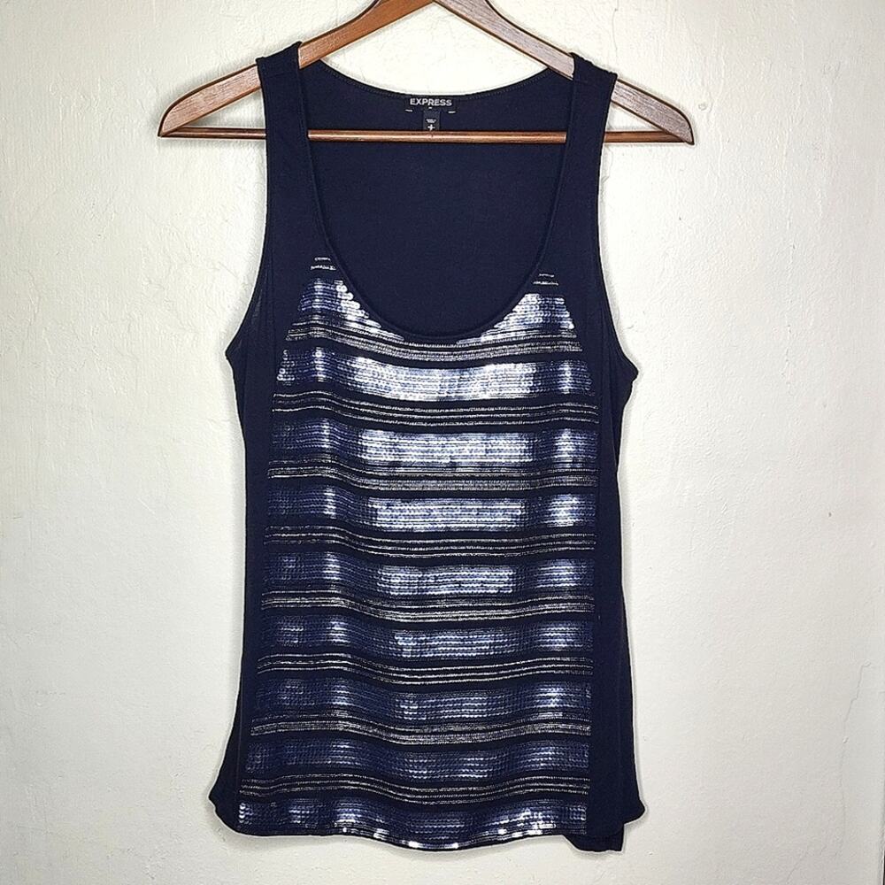 Express Black Sequin Shell Tank Sleeveless Shirt Women's Size Small